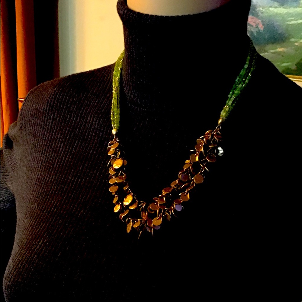 NWOT Coldwater Creek Beautiful Gold and Sea Glass Green Necklace